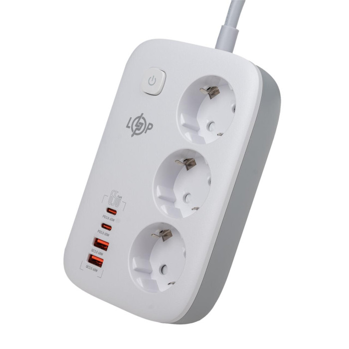Мережевий фільтр (подовжувач) LP F65WG4 (3x230V-3520W, 2xUSB-60W, 2xType-C 65W QC/PD)