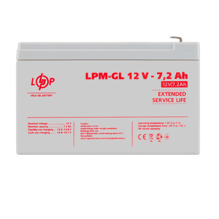 Акумулятор гелевий LPM-GL 12V - 7.2 Ah Уцінка 08.2024