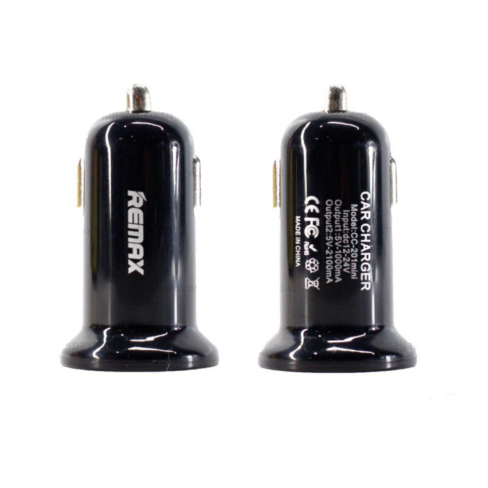 Автомобільний зарядний пристрій Remax Mini USBx2 2.4A/1A Black