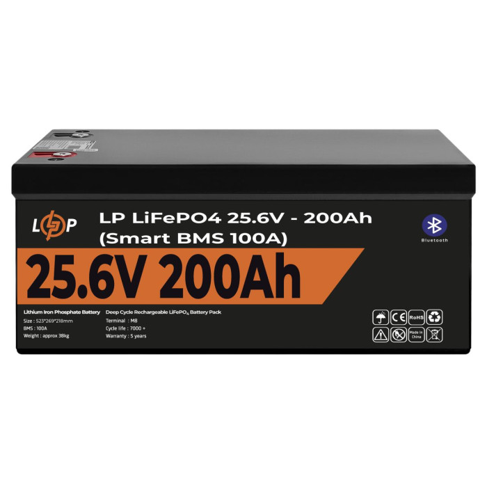 Акумулятор LP LiFePO4 24V (25,6V) - 200 Ah (5120Wh) (Smart BMS 100А) з BT пластик