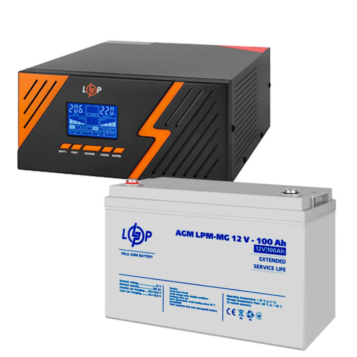 Комплект резервного живлення LogicPower ДБЖ 1050W + мультигелева батарея 1200Wh(37075)
