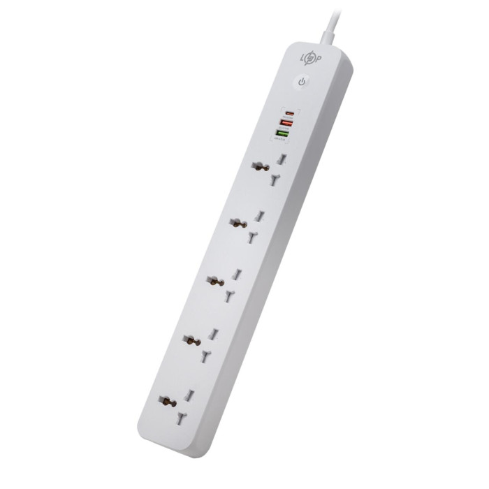 Мережевий фільтр (подовжувач) LP (5x230V-2500W, 1xUSB-38W/PD/QC3.0, 1xType-C 20W, 1xUSB 18W)