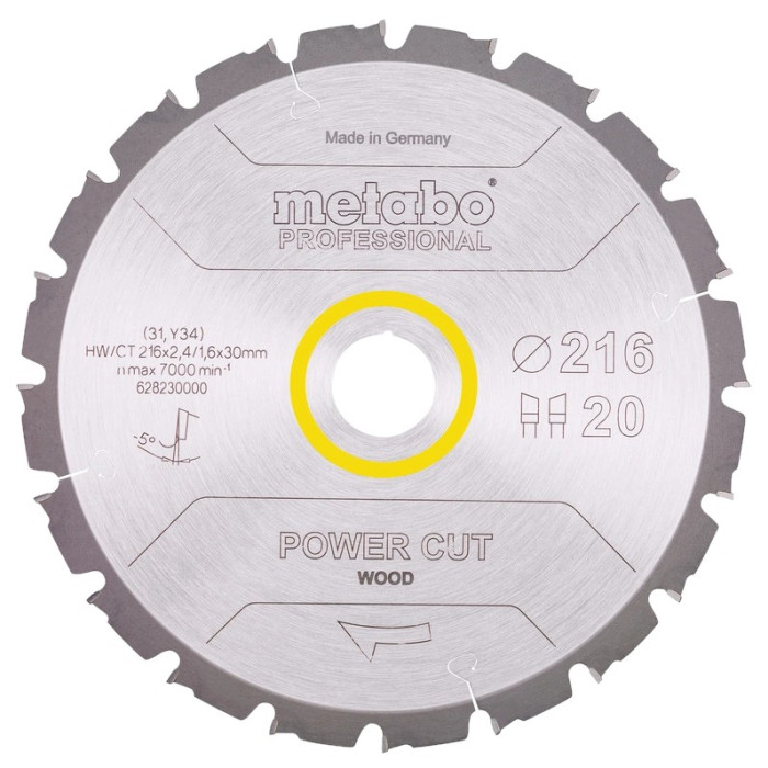 Пильний диск 216x30, Z20 WZ 5° neg. Metabo 