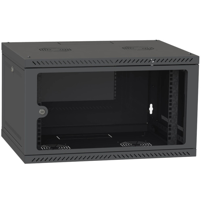 Шафа телекомунікаційна двері скло (чорна) IPCOM 4U 600x450