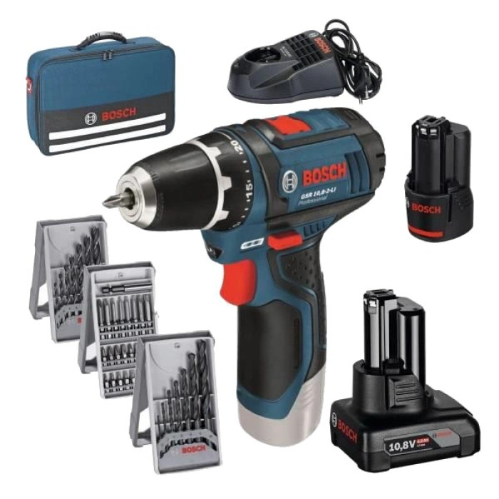 Акумуляторний дриль-шурупокрут + набір біт + свердла (39 шт.) Bosch Professional GSR 12V-15