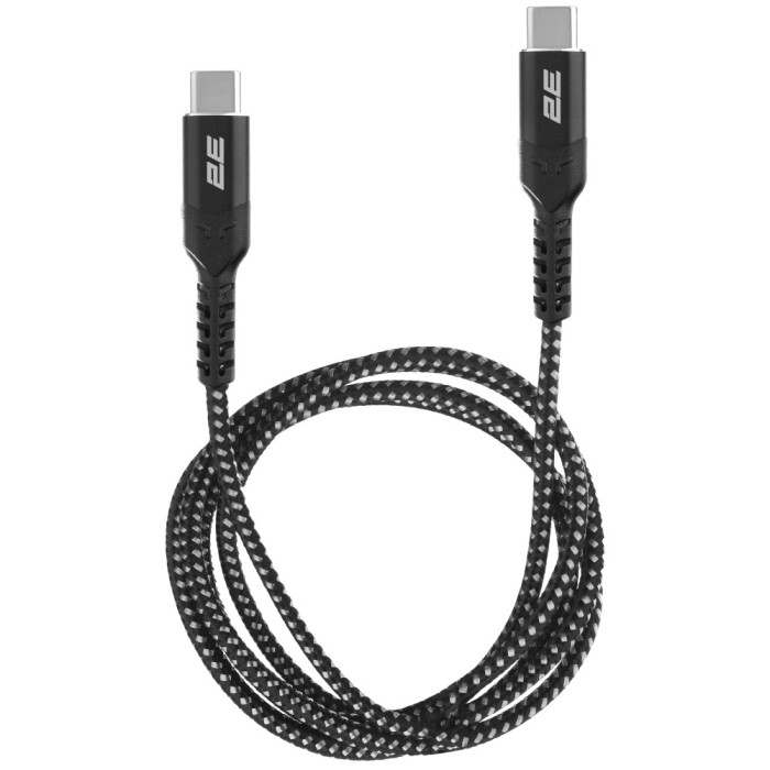 Кабель заряджання/синхронізації 1м 240Вт плетений чорний 2E Type-C USB-C > USB-C