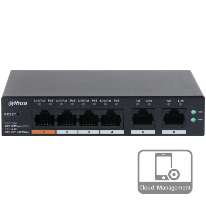 Комутатор 6 портів керований Dahua DH-CS4006-4ET-60 PoE