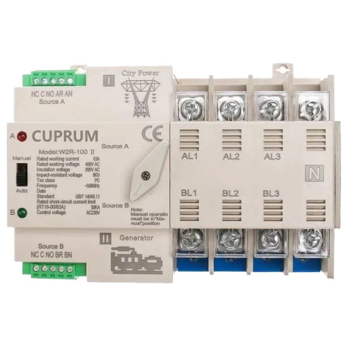 Перемикач з ручним перемиканням CUPRUM WR2 I-II 100А 4п АВР