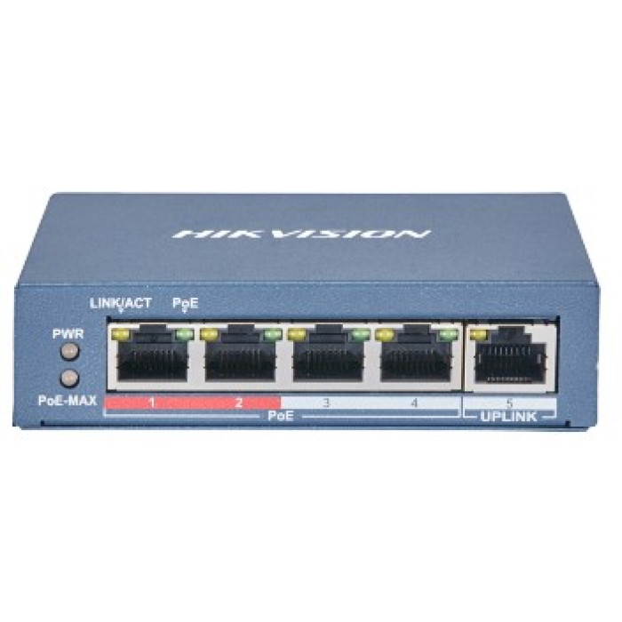 4-портовий некерований POE комутатор Hikvision Hikvision DS-3E0105P-E(B)