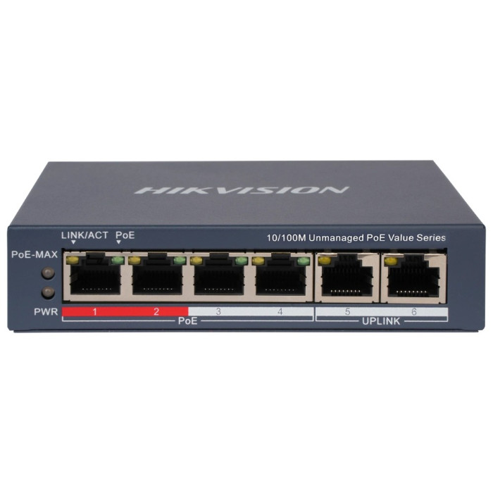 Комутатор 6 портів некерований Hikvision DS-3E0106P-E/M(B) POE