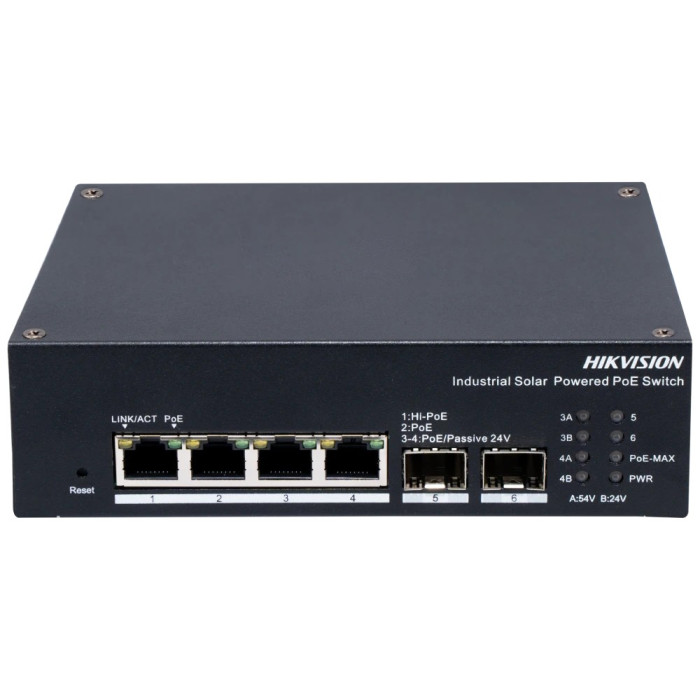Комутатор 4 порти керований Hikvision DS-3T1506HP-EI-UPS PoE