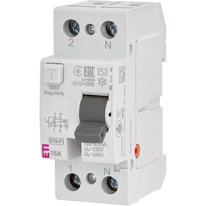 Реле диференційне (ПЗВ) ETI ЕТІ 2р EFI6-P2 16/0,03 тип AC (6kA)