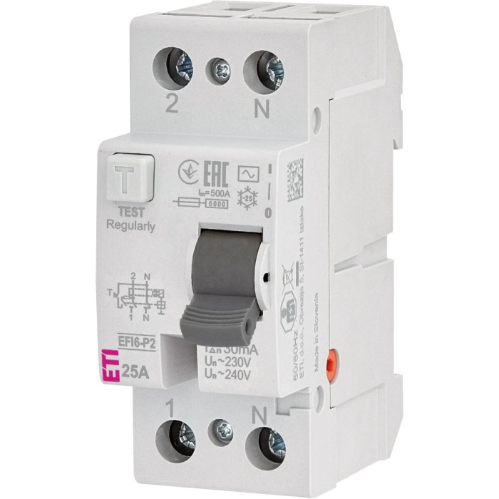Реле диференційне (ПЗВ) ETI ЕТІ 2р EFI6-P2 25/0,03 тип AC (6kA)