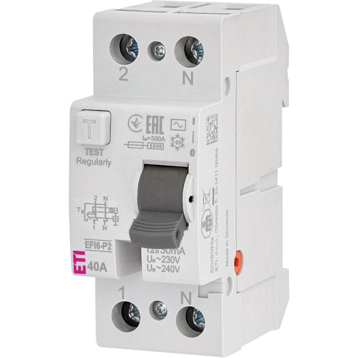 Реле диференційне (ПЗВ) ETI ЕТІ 2р EFI6-P2 40/0,03 тип AC (6kA)
