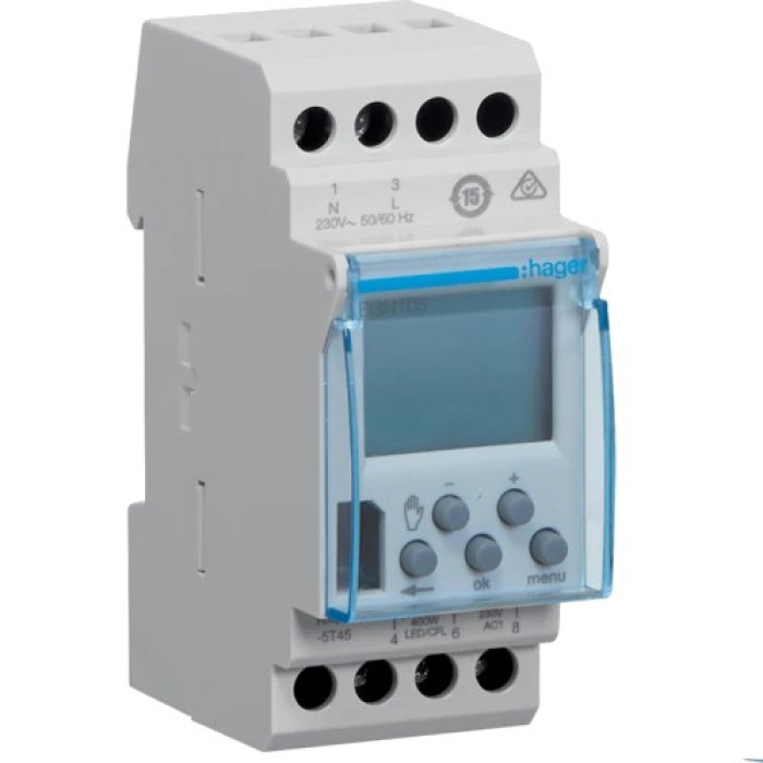 Таймер цифровий тижневий, 1-канал+Bluetooth, запас ходу 5 років Hager EGN103