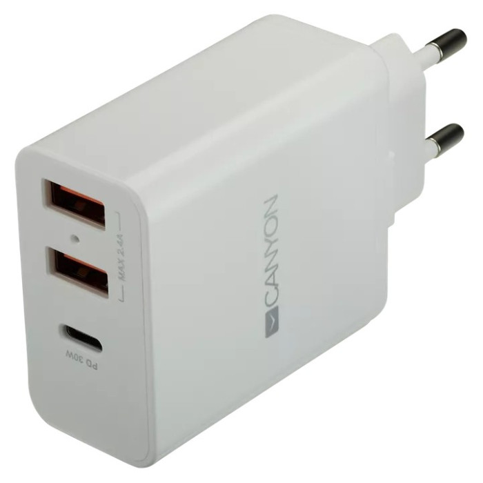 Мережевий зарядний пристрiй Canyon H-08 white (QC/PD 30W)