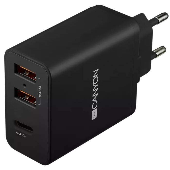 Мережевий зарядний пристрiй Canyon H-08 black (QC/PD 30W)