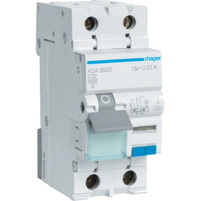 Дифавтомат 1P+N, 6kA, C-32A, 30mA, A Hager ADA982D