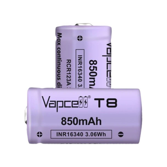 Акумулятор Vapcell T8 INR16340 (CR123A) 850 mah 3A, Li-ion