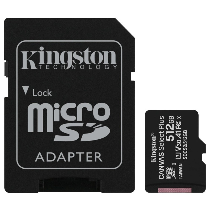 Модуль флеш-пам'яті Kingston 512GB micSDXC Canvas Select Plus 100R A1 C10 Card + ADP