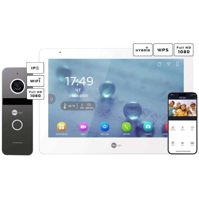 Комплект відеодомофону Neolight MEZZO Hybrid + SOLO IPW Graphite з кутком, PoE адаптер