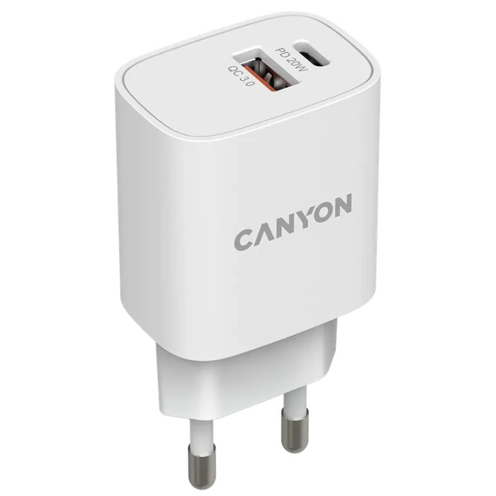 Мережевий зарядний пристрiй Canyon H-08 white (QC18W/PD 20W)