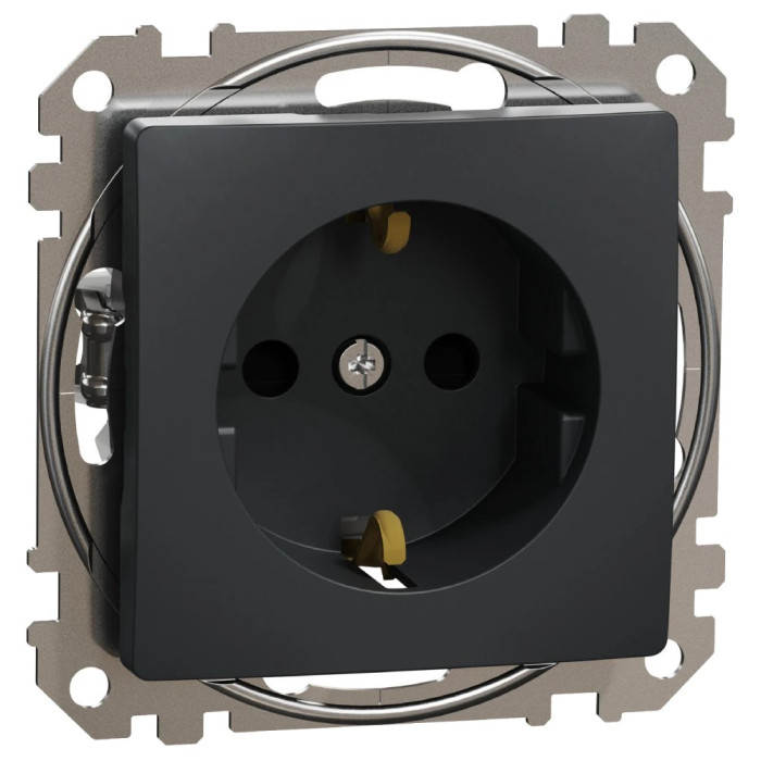Розетка з заземленням та зі шторками Чорний Sedna Design Schneider Electric Sedna Design & Elements SDD114022