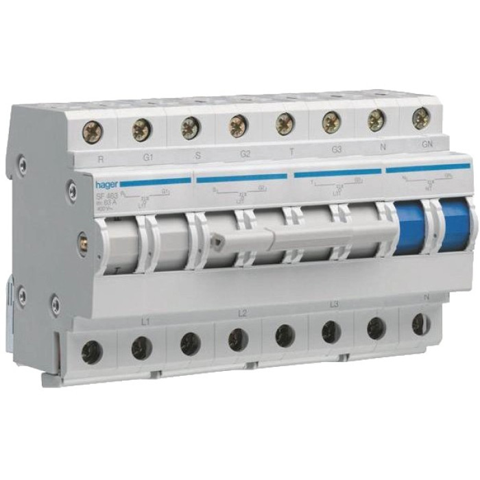 Перемикач вводу резерва Hager SF463 400В/63A, 3+N, 8м