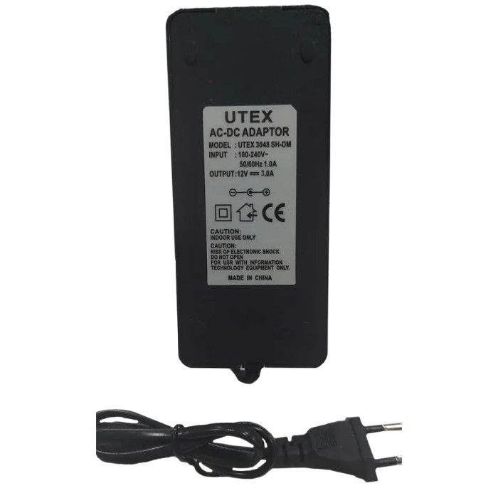 Блок живлення у пластиковому корпусі (шнур вилка) UTEX 3048SH-DM 12V 3А
