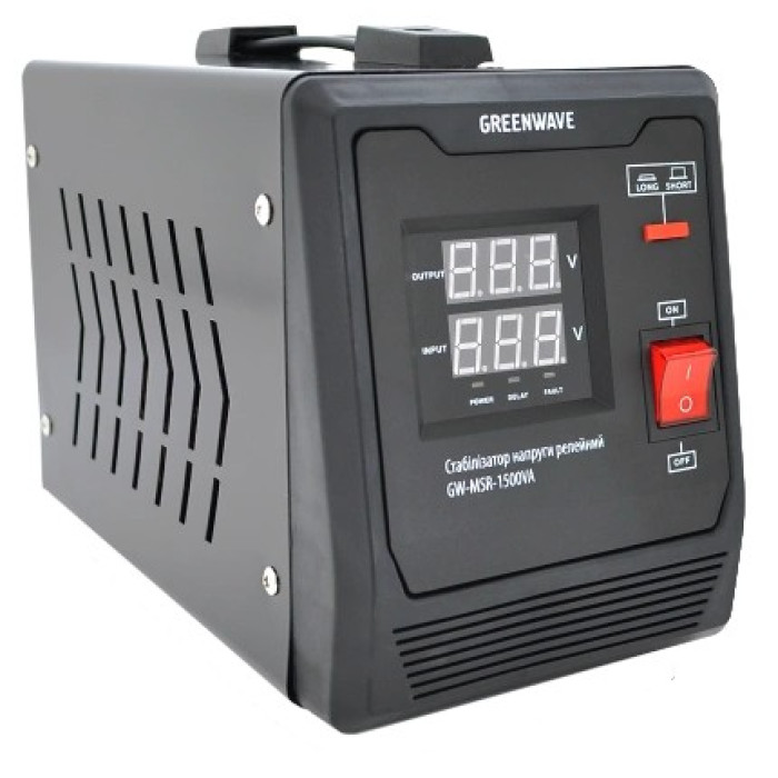 Стабілізатор напруги релейний 1xShuko, DC140-260V, AC220±8%, BOX Green Wave Mauser 1500VA (1050Вт)