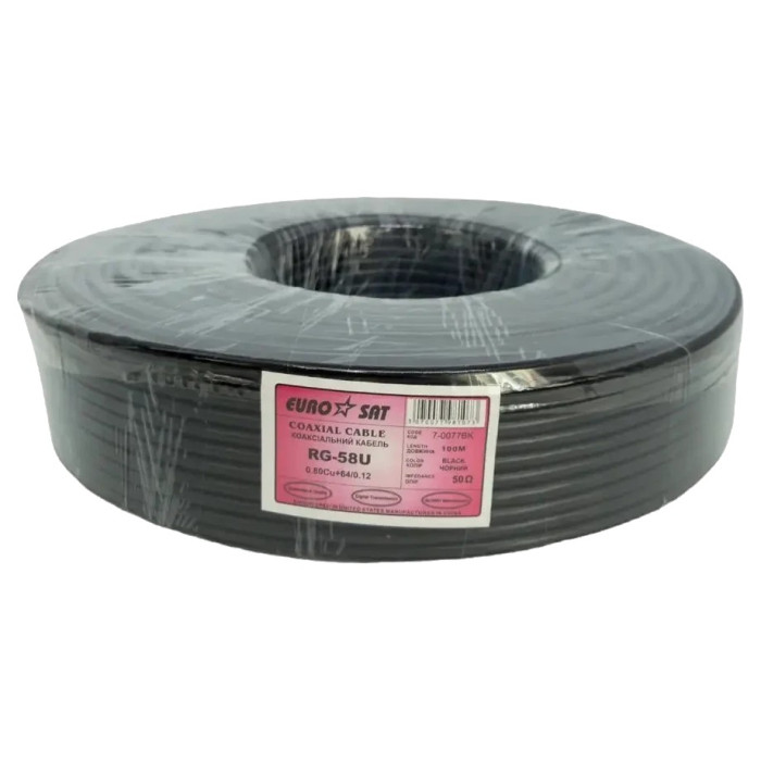 Кабель коаксіальний RG-58U (0.8СU+2.9PE+Al foil+64х0,12CCA) 5мм 100м