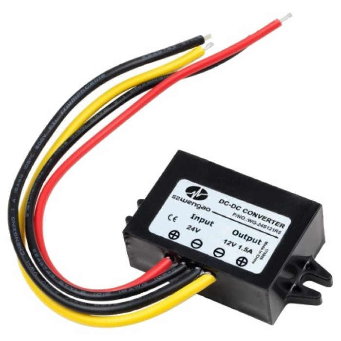 Перетворювач інвертор DC/DC 24V-12V 1.5A, IP67, 18W
