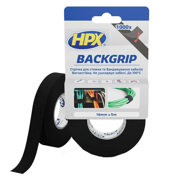 Стрічка-липучка для бандажу кабелів HPX BACKGRIP BG1605 16х1,25мм 5м