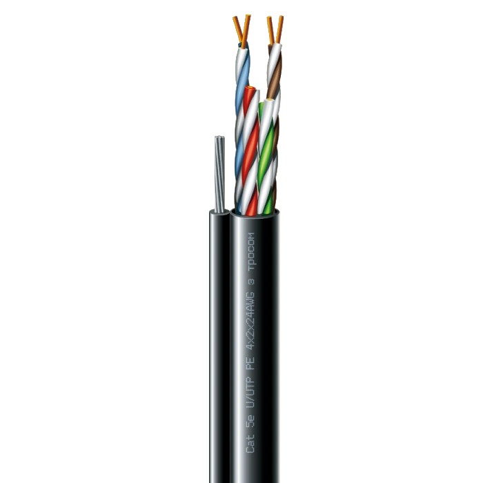 Кабель кручена пара ЗЗКМ (UTP мідь вуличний з тросом) ЗЗКМ Cat. 5e U/UTP РЕ steel cord 4x2x24 AWG (k) трос (70910181) бухта