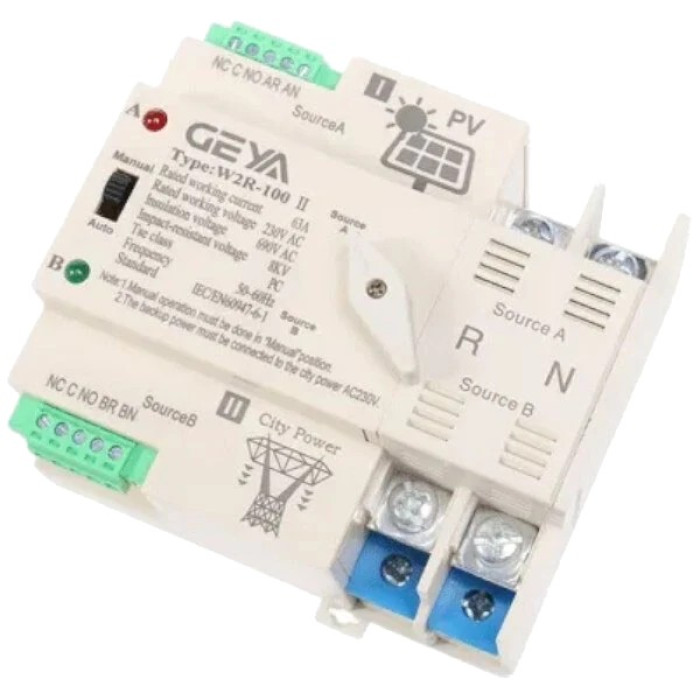Перемикач W2R-100 AC230V 2 I-II 100А 2п АВР