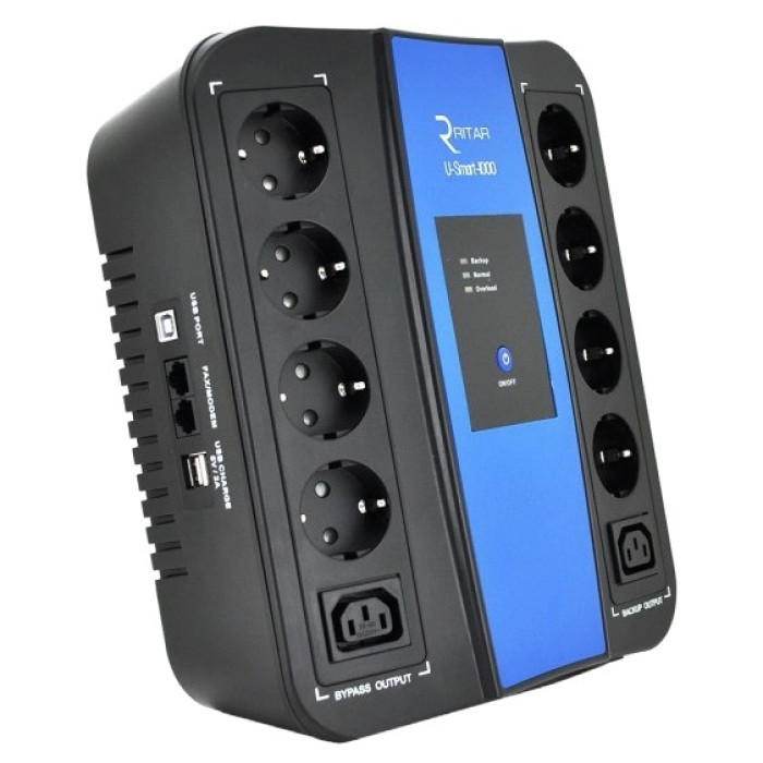 Джерело безперебійного живлення Ritar U-Smart-1000 600 Вт AVR 8xSCHUKO RJ45