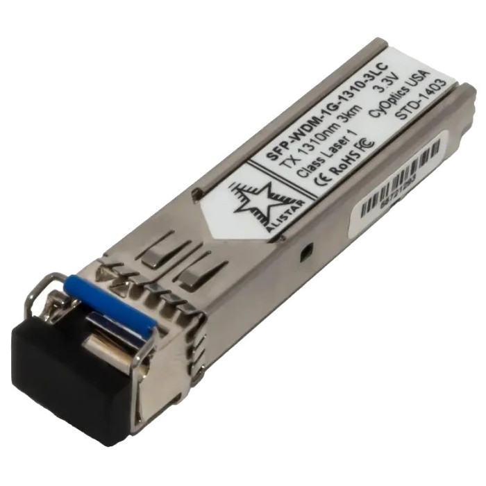 Модуль ALISTAR SFP-1G-BX-U-L03 SFP 1G 1SM WDM LC 3KM TX1310/RX1550nm DD