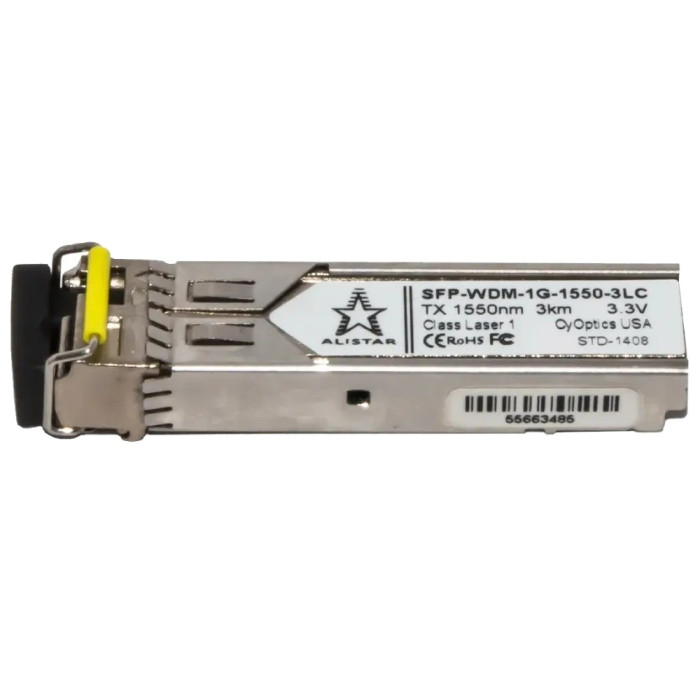 Модуль ALISTAR SFP-1G-BX-D-L03 SFP 1G 1SM WDM LC 3KM TX1550/RX1310nm DD