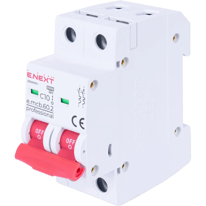 Модульний автоматичний вимикач Enext e.mcb.pro.60.2.C 10 new, 2р, 10А, C, 6кА new