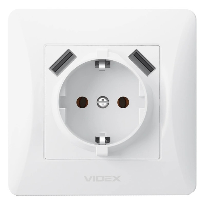 Розетка біла 1 пост з заземленням 2USB VIDEX BINERA (VF-BNSK1GU2-W) (20/120)